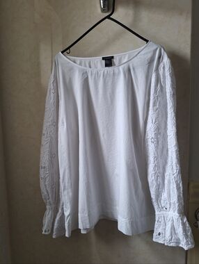 Ann Taylor Factory XL White Blouse Lace Sleeves